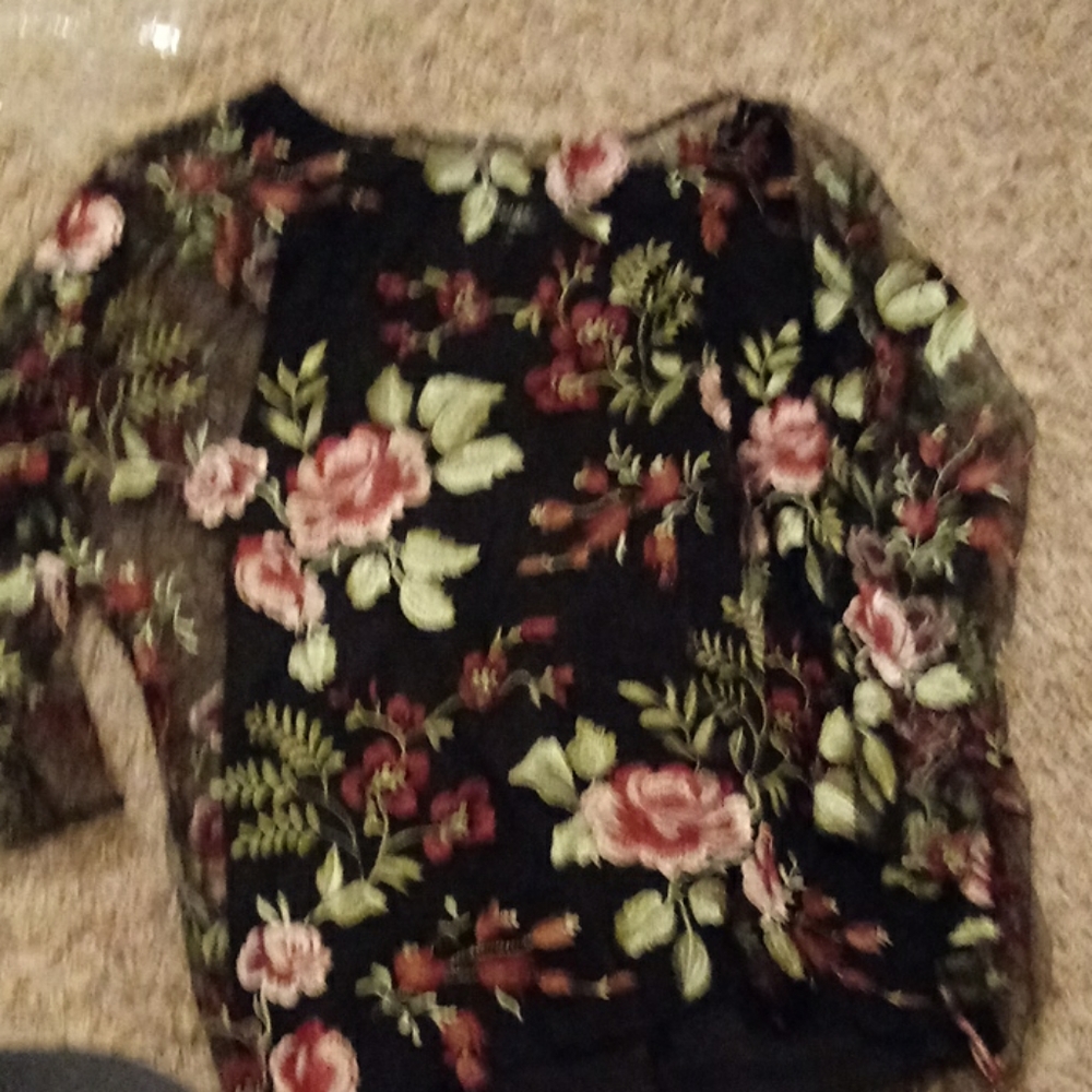Floral embroided mesh shirt